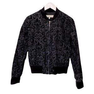 DAKOTA COLLECTIVE Jacket Size Small Flocked Denim Bomber Navy Black